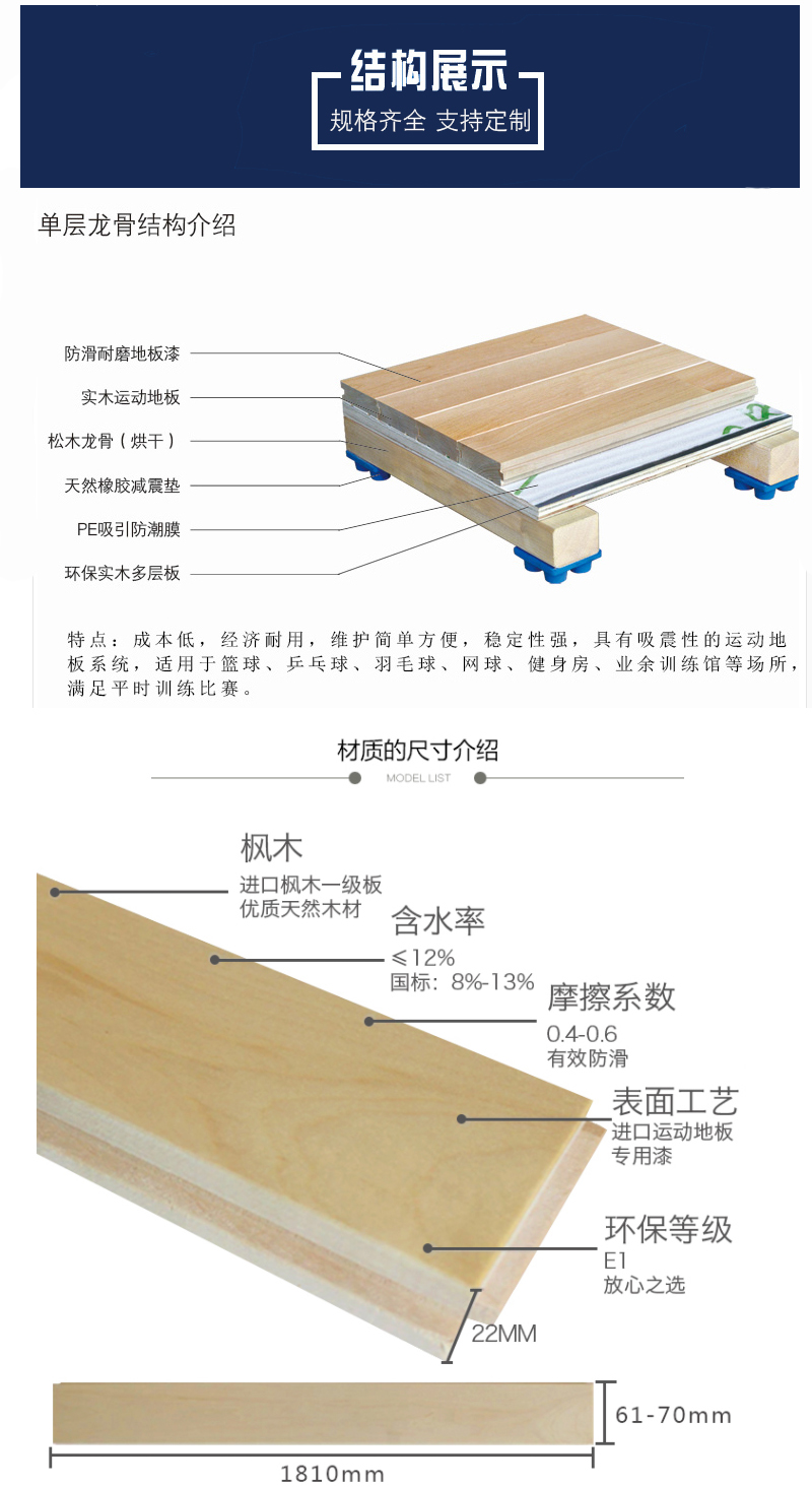 双鑫 体育场实木运动木地板 篮球馆地 羽毛球专用地胶