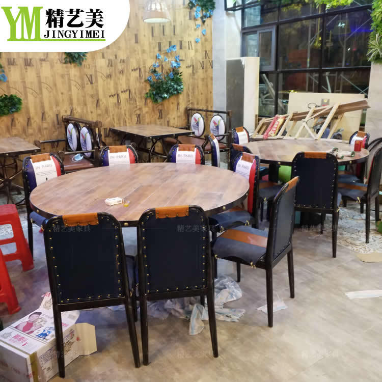 主题餐厅咖啡厅桌椅组合茶西餐厅烤鱼店火锅店饭店餐桌卡座沙发示例图5