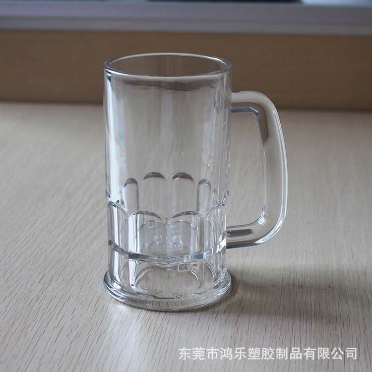 东莞厂家定制330ml透明马克塑料啤酒杯手柄塑料杯仿真玻璃杯示例图2