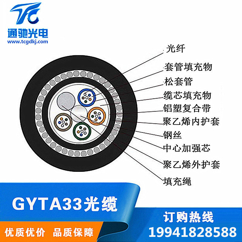 GYTA33-12B1.3钢丝铠装通信光纤12芯单模防潮耐腐蚀水下直埋光缆示例图2