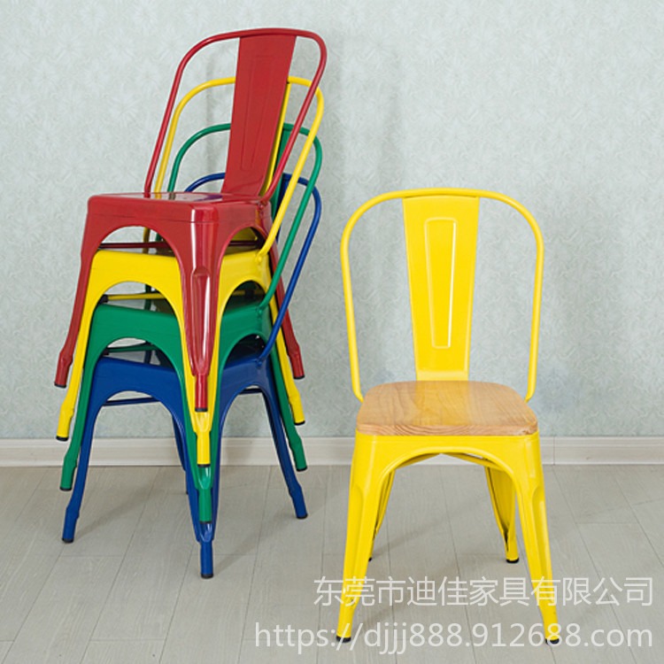 杭州小吃店  美式餐椅工业风做旧扶手椅休闲铁艺奶茶咖啡店木椅简约靠背餐厅椅