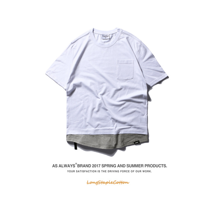 夏季新款男装欧美高街嘻哈原宿纯色拼接拼色潮牌男短袖T恤西海岸示例图22