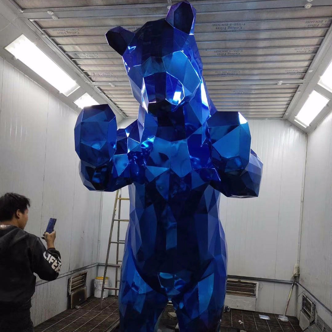 不锈钢电镀雕塑  喷镀镜面几何熊动物雕塑  永景园林雕塑
