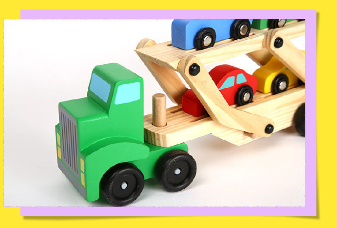 惯性运输货车车载4辆小汽车 惯性双层板车玩具模型 双层汽车示例图24