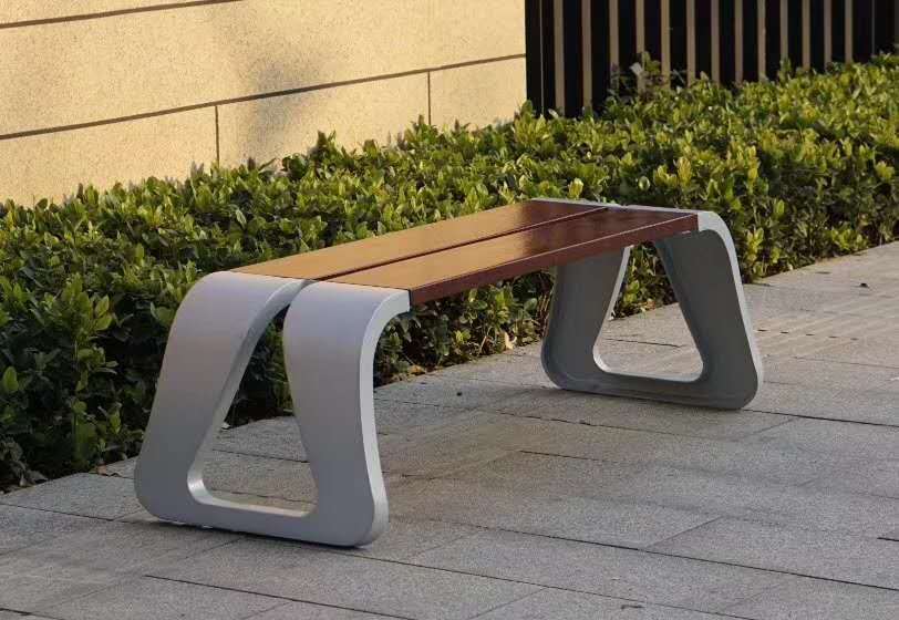 户外公园椅休闲椅步行街广场靠背索罗椅铸铝金丝胡桃木凳子示例图4