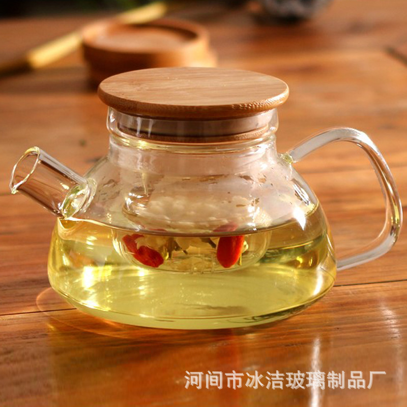 批发供应耐高温玻璃茶壶北欧风格竹盖带过滤煮茶泡茶壶功夫茶具