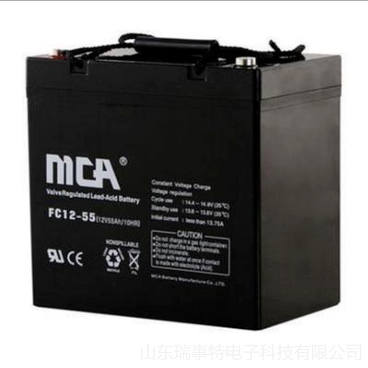 MCA锐牌蓄电池FC12-55 免维护12V55AH应急电源 胶体蓄电池 ups电池