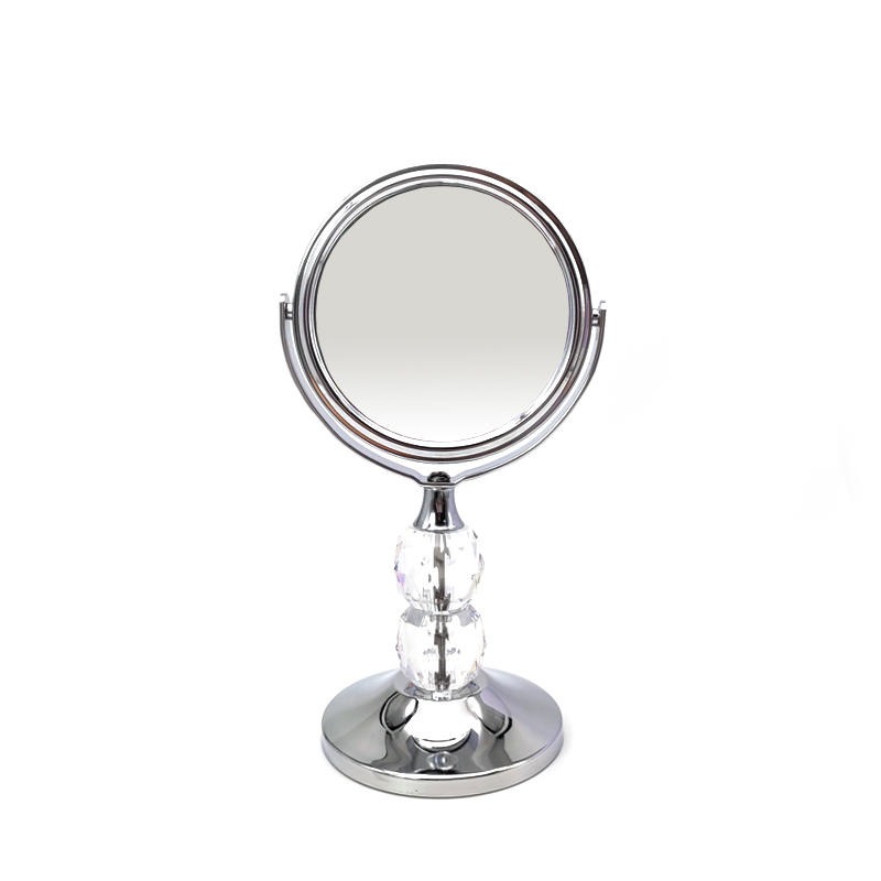 桌面台式镜子台式化妆镜宿舍梳妆镜子圆形双面金属台镜定制水晶迷你3寸小台镜