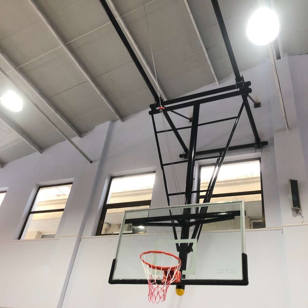 体育器材厂家供应 胜者牌YDQC-10001XD悬臂 悬顶式篮球架 吊顶式折叠升降电动液压篮球架 现场安装