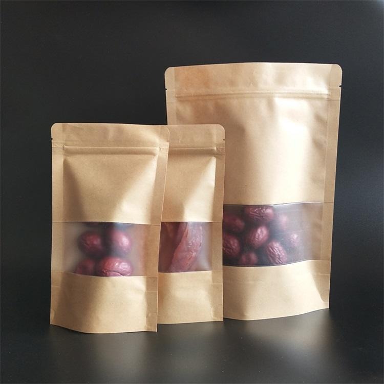茶叶牛皮纸小包装袋现货磨砂开窗自立袋干果坚果自封袋可定制图案