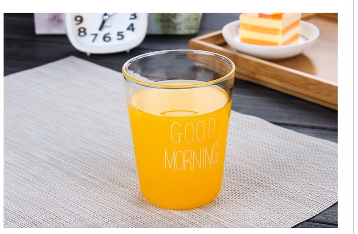 耐高温玻璃杯单层牛奶早餐杯咖啡杯 goodmorning创意杯子无把手示例图8