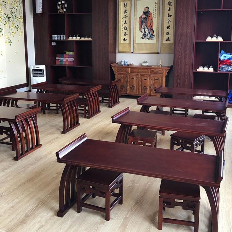 西藏马鞍桌生产厂家全实木学生课桌椅拉萨中式仿古古琴桌图片