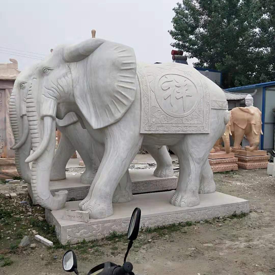 花岗岩大象狮子抱鼓石 石雕招财石象 富祥 园林仿古一对象 景区天然石头雕刻大象石雕