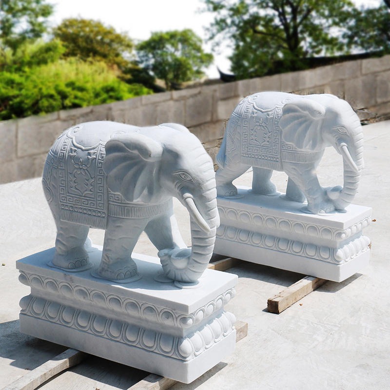 石象 汉白玉石雕大象 吉祥如意石象 大理石动物雕塑摆件