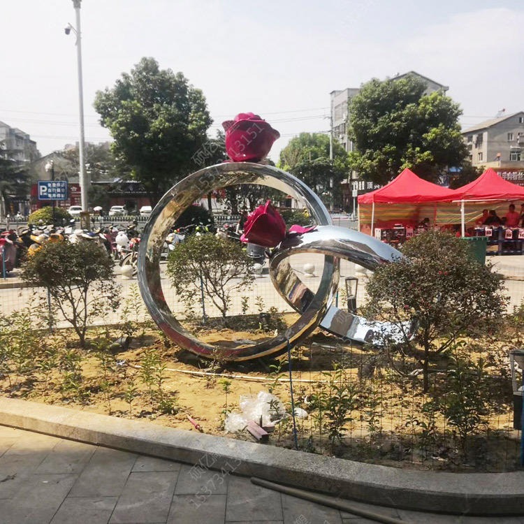 万硕 大型不锈钢玫瑰花戒指雕塑 城市广场情人节 园林景观装饰 来图定制图片