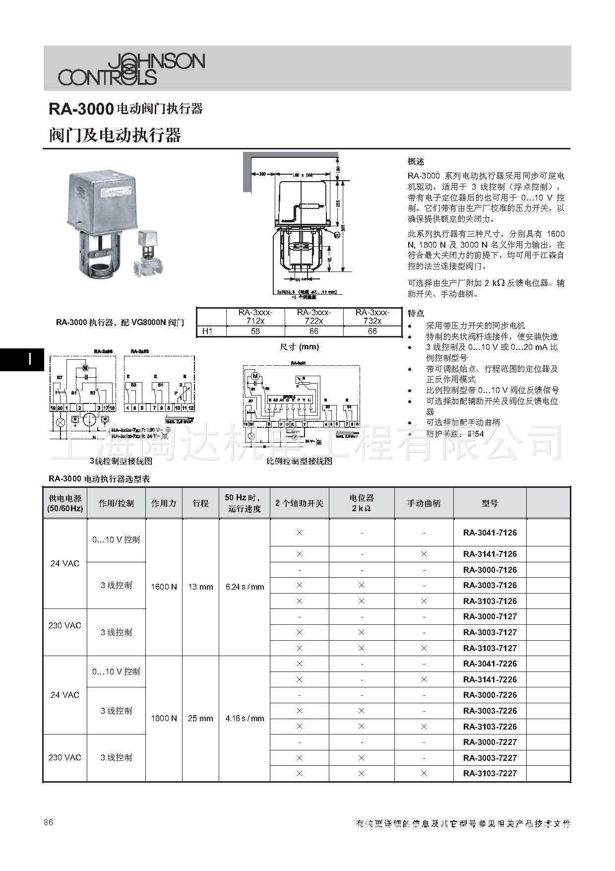 原装正品 RA-3100-7226 RA-3041-7226 江森电动调节阀执行器示例图2