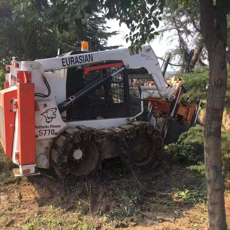 园林树木移植  园林树木移植机  小型铲车配挖树机厂家   浣熊