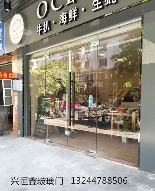 深圳密码锁玻璃门维修定做黑钛金玻璃门酒店店铺办公室玻璃门