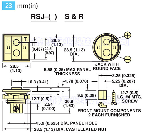 美国omega连接器 RSJ-K-R 面板热电偶插座 D型开孔 黄色母座示例图1
