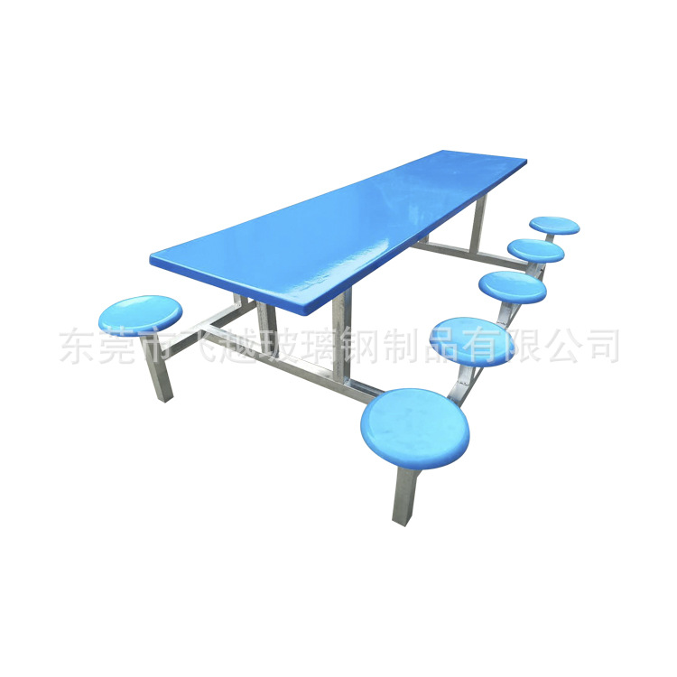 深圳玻璃钢八人位食堂餐桌椅组合工厂公司学校学生圆形凳面机压示例图8