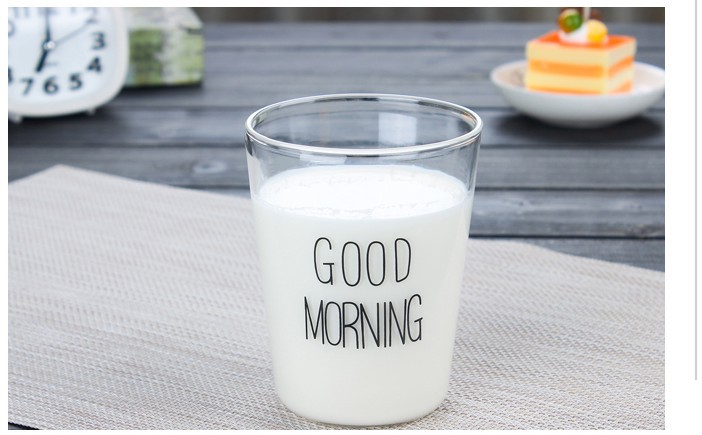 耐高温玻璃杯单层牛奶早餐杯咖啡杯 goodmorning创意杯子无把手示例图9