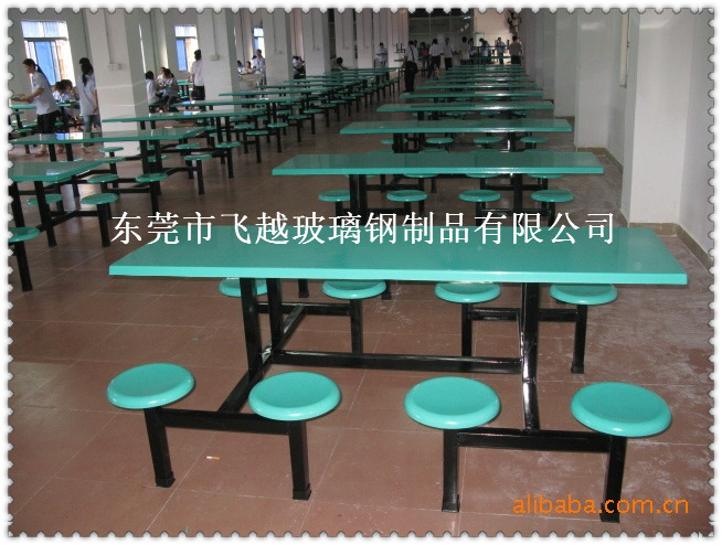深圳玻璃钢八人位食堂餐桌椅组合工厂公司学校学生圆形凳面机压示例图35