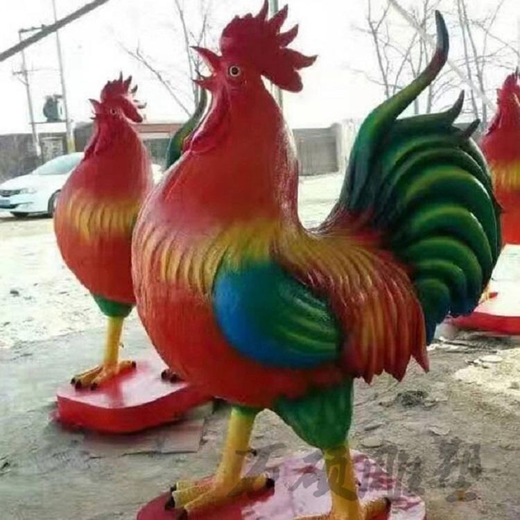 公鸡雕塑玻璃钢彩绘定做庭院动物造型小区摆件户外落地鸡年雕塑 万硕