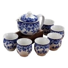 红素彩青花七头双层茶具套装隔热杯 陶瓷茶具礼品定制 500件起订不单独零售图片