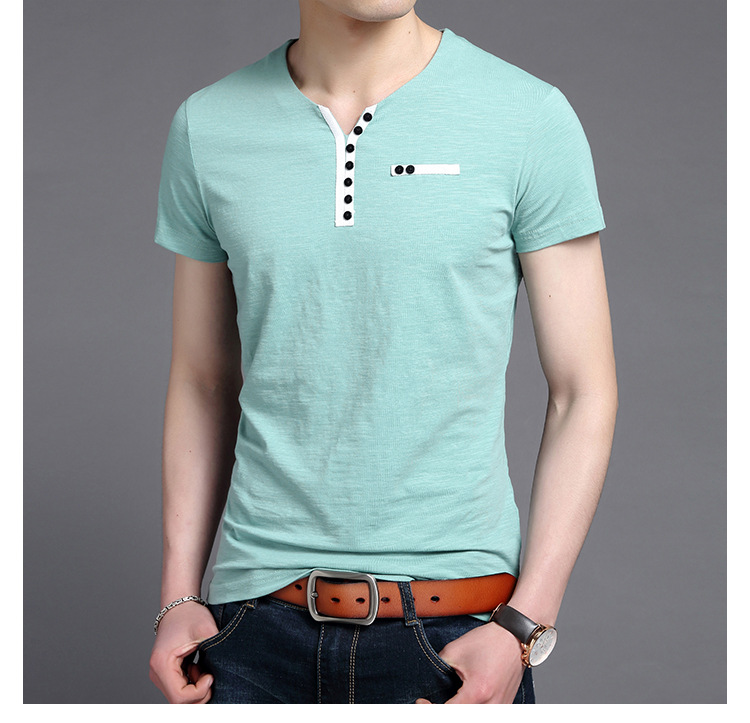 2016夏季新款短袖T恤男式韩版休闲纯色V领短袖t恤打底衫厂家直销示例图16