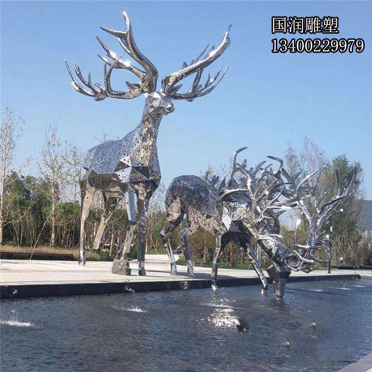不锈钢雕塑 几何镂空鹿 公园景观雕塑 怪工匠