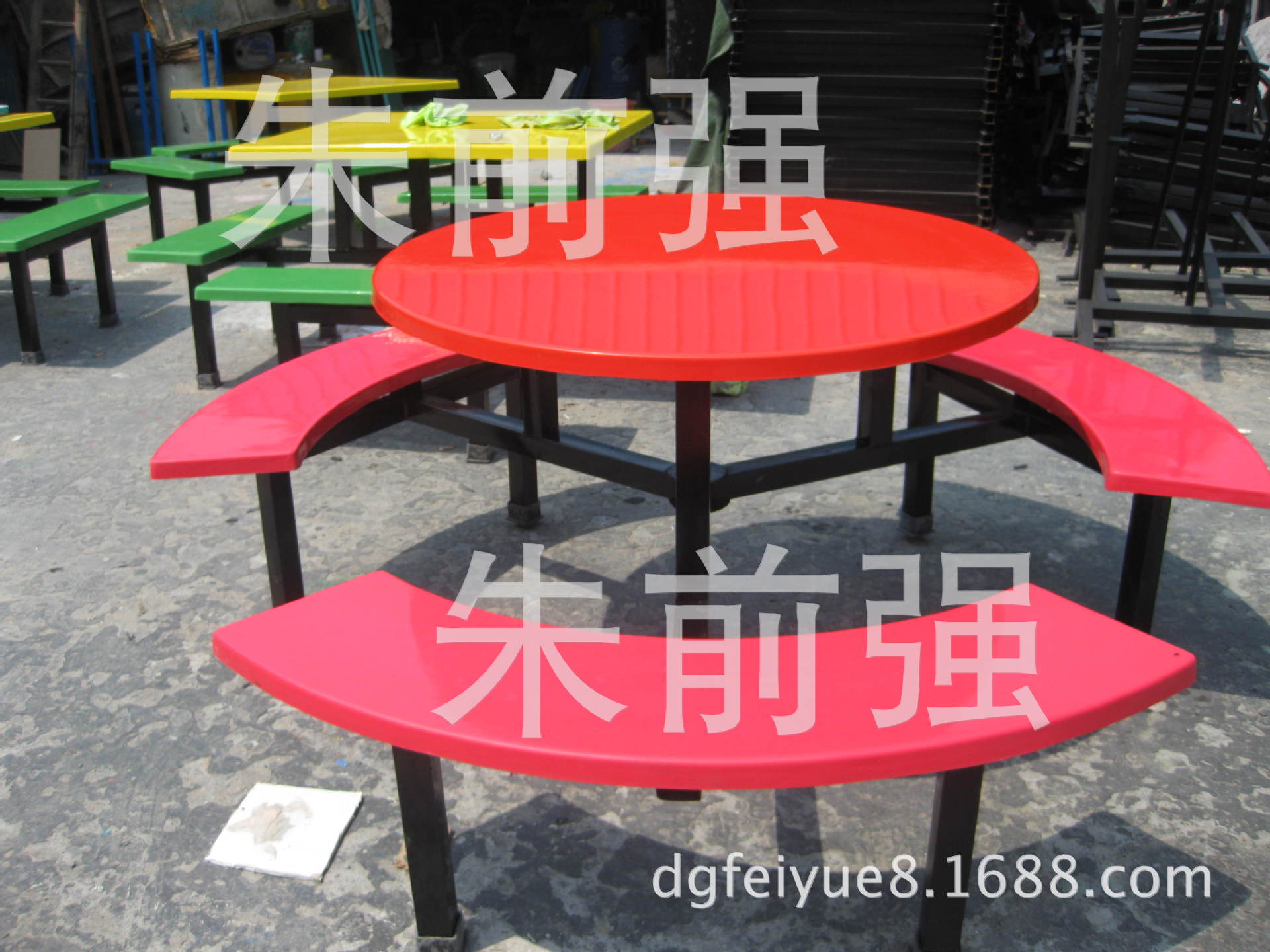 户外玻璃钢圆形食堂餐桌椅六人八人圆台餐桌可插伞示例图3