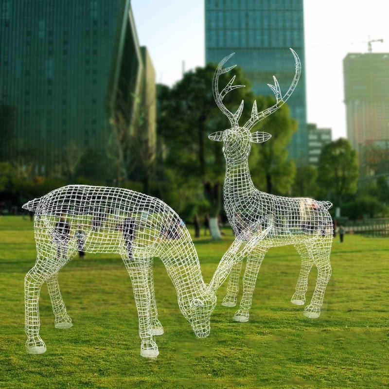铁艺编织不锈钢镂空鹿雕塑 不锈钢钢丝焊接鹿雕塑 唐韵园林图片