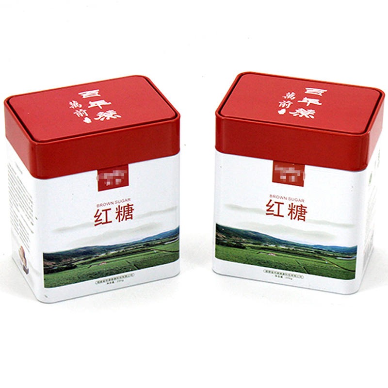 红糖包装铁罐设计 保健食品铁盒子 麦氏罐业 长方型金属罐 铁包装盒生产厂家
