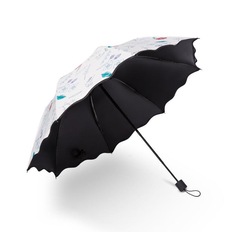 三折黑胶伞防紫外线彩色荷叶边雨伞logo免费设计图片