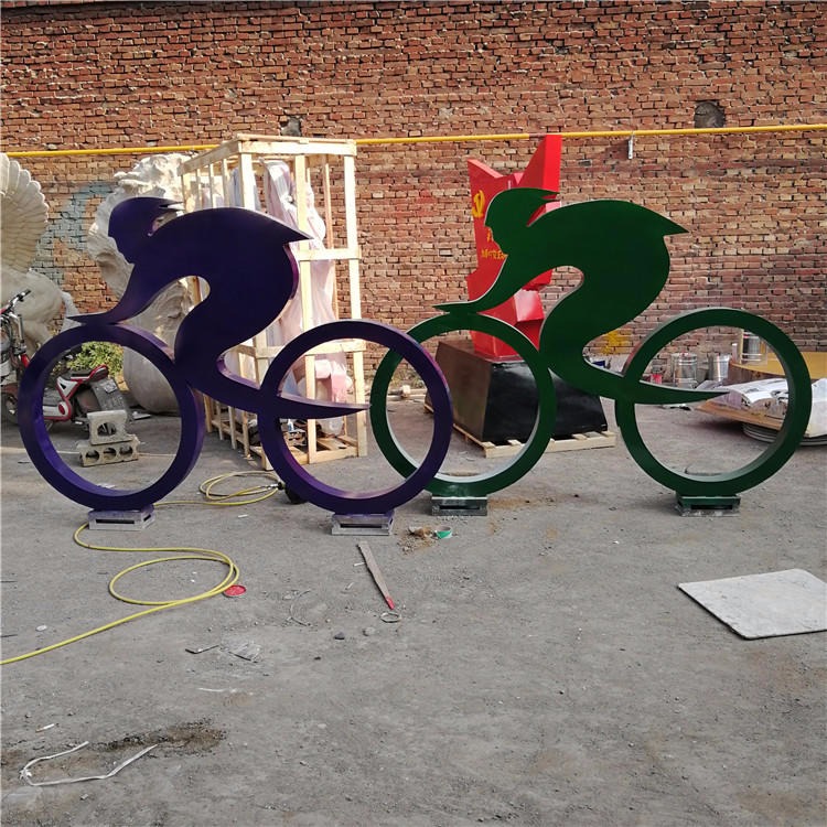 骑车人物雕塑 骑行雕塑 户外不锈钢自行车雕塑 唐韵园林图片