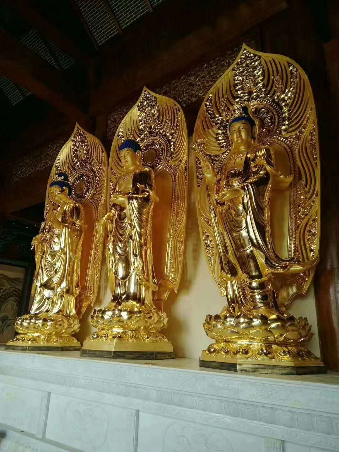 佛像 优质佛像厂家订制彩绘西方三圣佛像 树脂西方三圣佛像 镀金西方三圣佛像