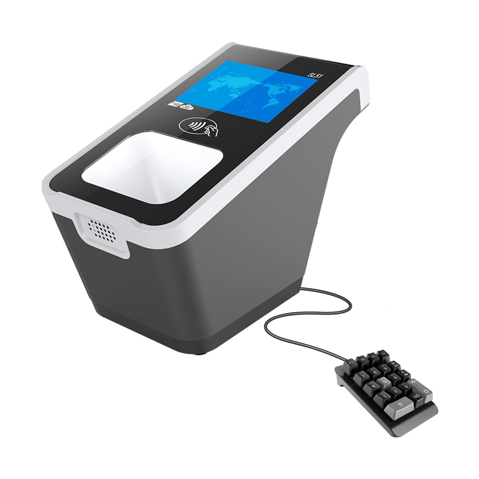 波普SL51扫码机，无需连接收银系统，支持云闪付、微信、支付宝扫码收款，带键盘，支持语音播报。