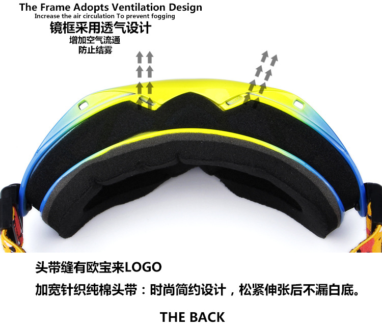 厂家供应热销H017男女款双层防雾双色球面镜片滑雪眼镜示例图7