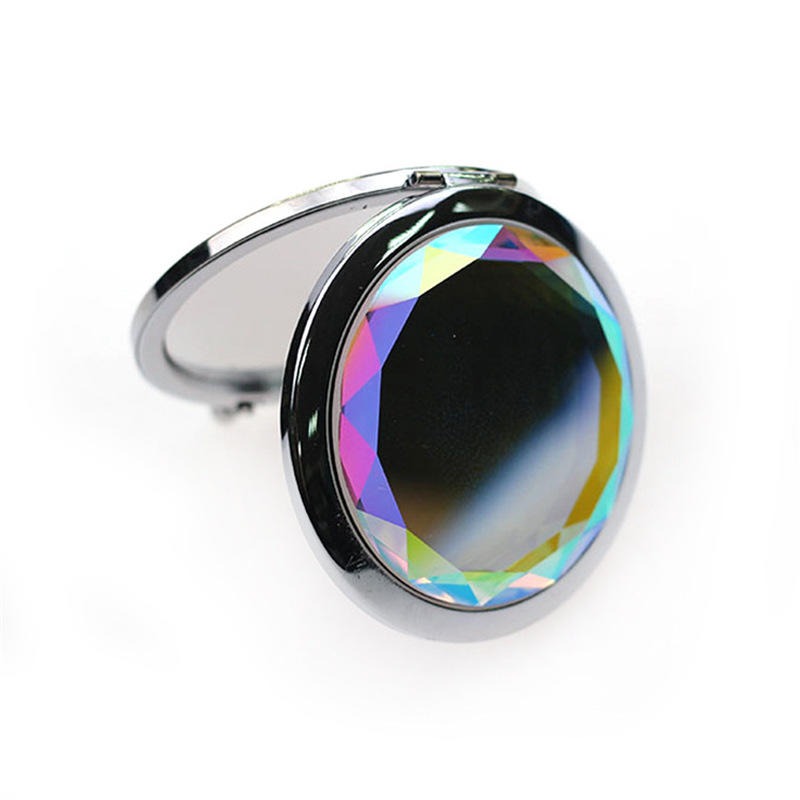 礼品圆形随身镜翻盖式折叠镜通过Boots验厂工厂定制幻彩色金属水晶小镜子