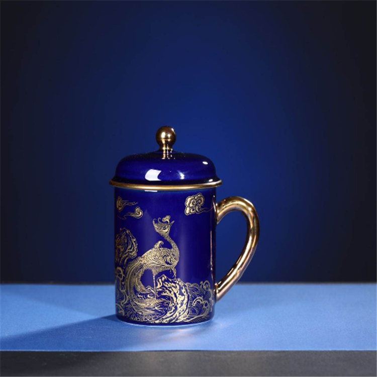 陶瓷茶杯单凤朝阳 好看陶瓷茶杯办公杯 亮丽陶瓷