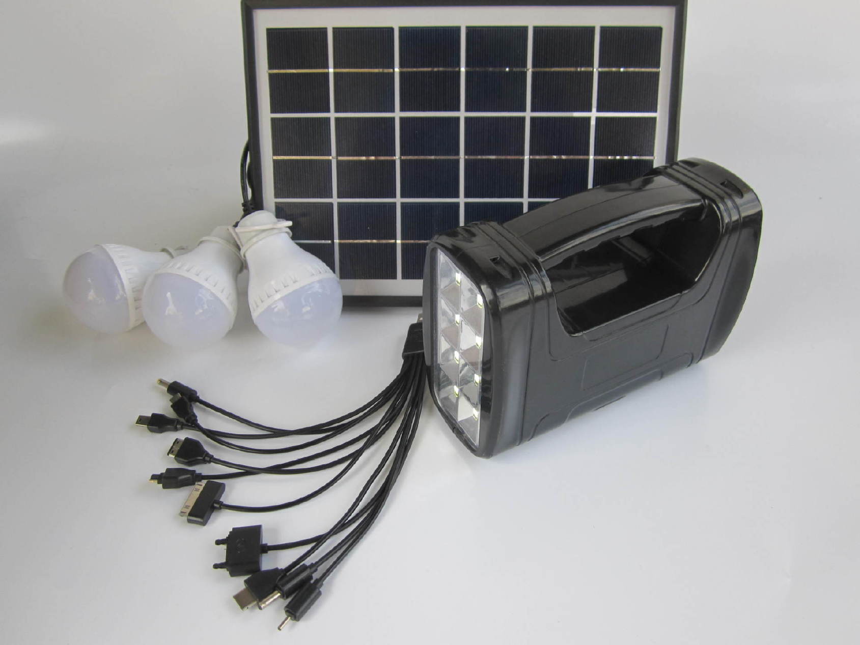 热销一拖三太阳能直流系统家用户外发电LED灯手提灯USB充电电源示例图23