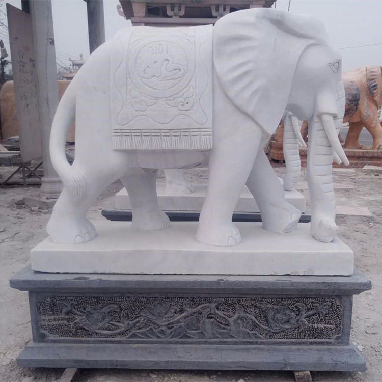 大象石雕一对 大理石汉白玉晚霞红石材雕刻大象 门口风水镇宅吉祥象图片