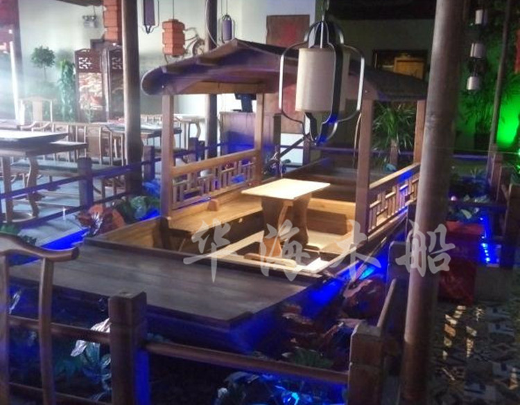 上海桂满陇餐饮船批发  兴化手工制作仿古餐厅包厢船木船 乌篷船示例图8
