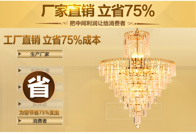 品牌厂家直销金色传统水晶吸顶吊灯圆形LED客厅卧室餐厅别墅吊灯示例图6