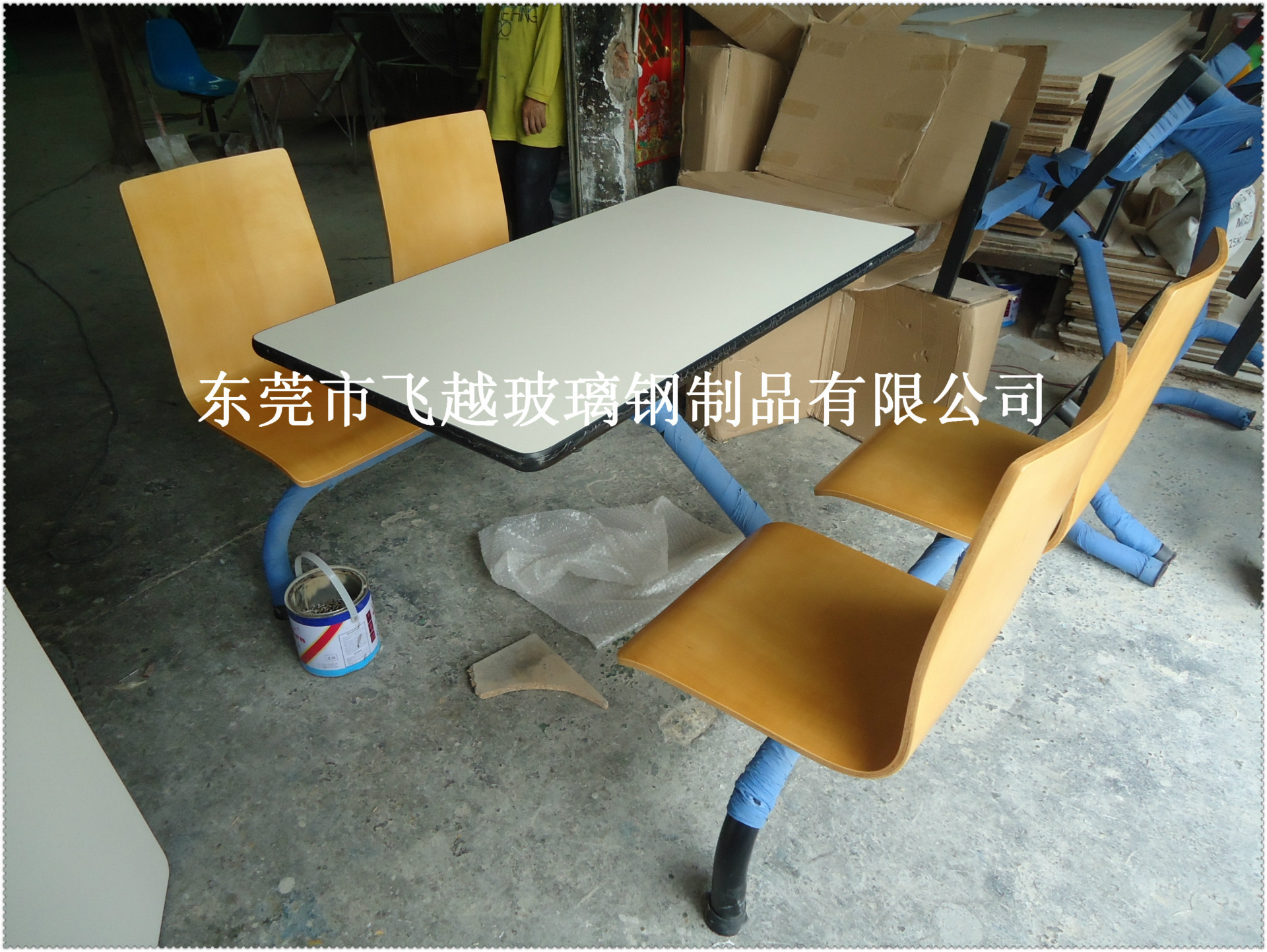 厂家直销8人玻璃钢长条凳连体餐桌椅可定制示例图51