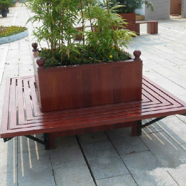 防腐木花箱户外围树箱围树椅正方形树箱碳化实木花盆 室外种植箱
