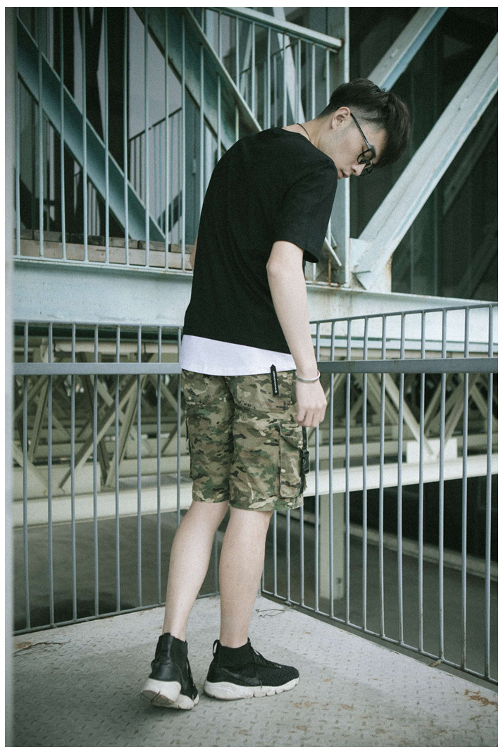 夏季新款男装欧美高街嘻哈原宿纯色拼接拼色潮牌男短袖T恤西海岸示例图12