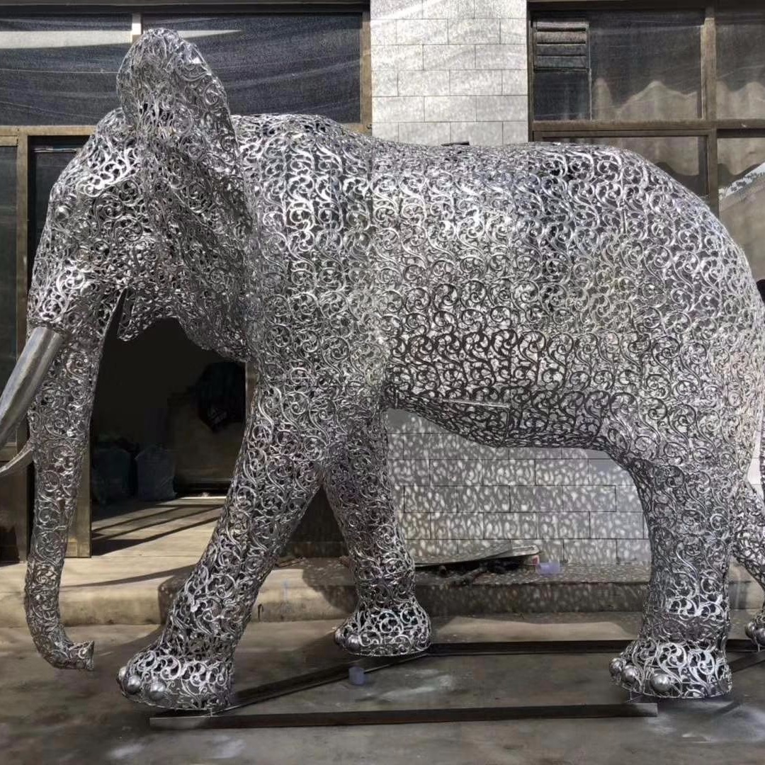 不锈钢镂空大象雕塑    大象不锈钢雕塑图片