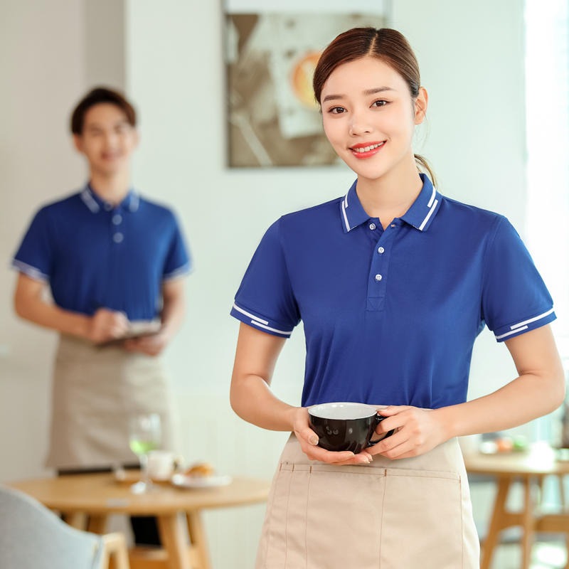 服务员工作服短袖T恤夏季薄款透气餐饮餐厅饭店定制logo印字男女