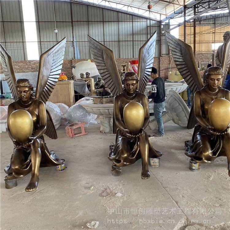 深圳玻璃钢人物大型地产水景装饰雕塑 天使人物雕塑景观摆件